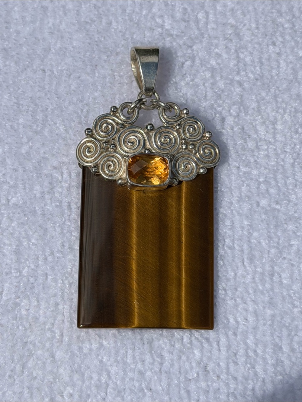 Sterling Silver Tiger Eye Pendant with Golden Citrine Accent